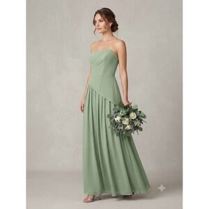 NWT Monvelli Women Gown Sage Green S Strapless Asymmetrical Pleated Maxi Dress
